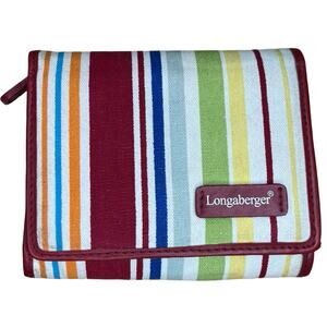 Longaberger Homestead Red Multicolor Striped Bifold Cotton Blend Wallet